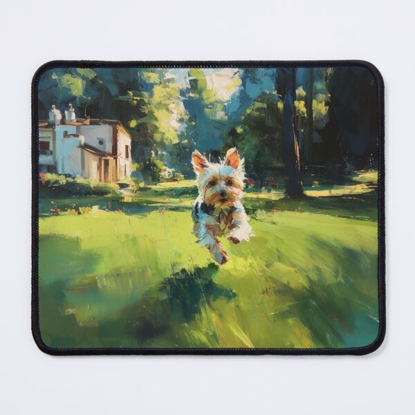 Item preview, A playful Yorkshire Terrier running across a lively park scene, Dogs in Motion designed and sold by CDC40.