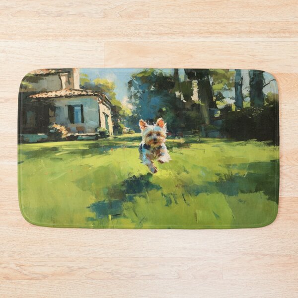Item preview, A playful Yorkshire Terrier running across a lively park scene, Dogs in Motion designed and sold by CDC40.