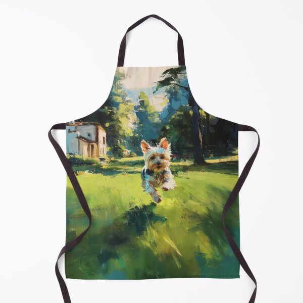 Item preview, A playful Yorkshire Terrier running across a lively park scene, Dogs in Motion designed and sold by CDC40.
