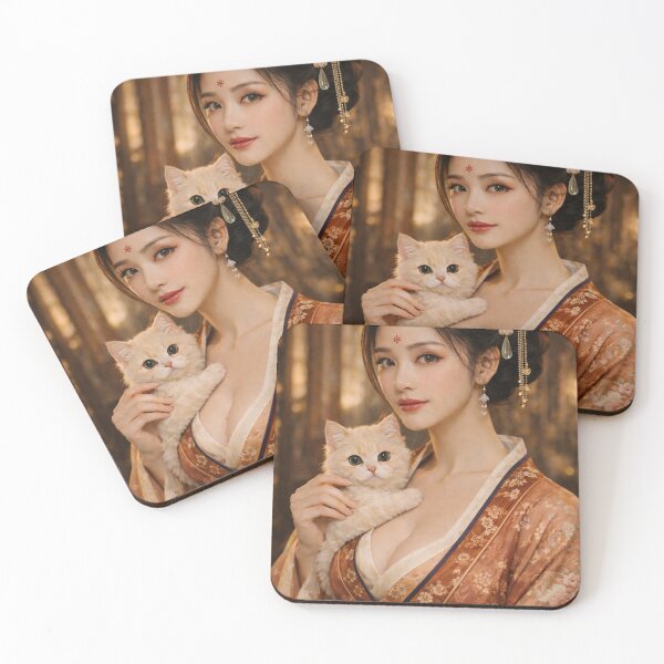 Item preview, Elegant Hanfu Beauty Holding Cute Kitten designed and sold by ASMRUniverse.