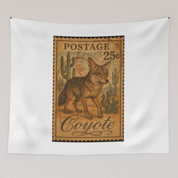 Item preview, Desert Dispatch: Vintage Coyote Stamp of the Southwest designed and sold by ForeverPrintsOK.
