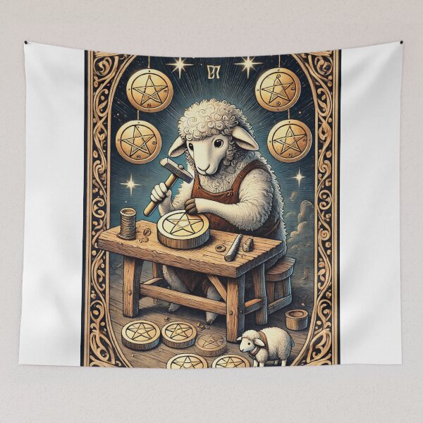 Item preview, Sheepism – Eight of Pentacles Tarot Card designed and sold by Thpoar.