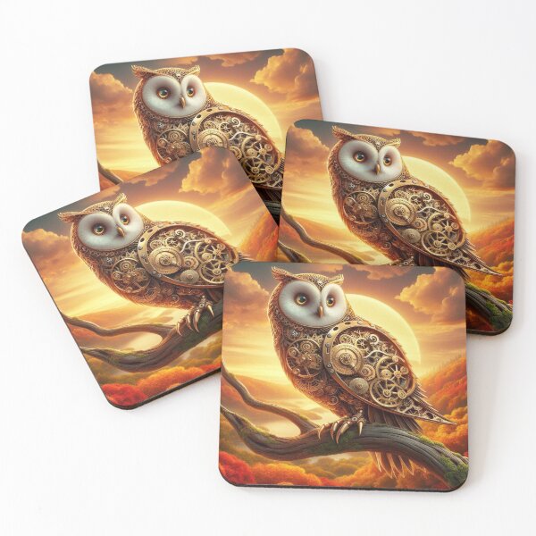 Item preview, Mechanical Owl in Autumn Glow – steampunk vibes & surreal harmony between nature, technology & storytelling designed and sold by FotoworldEdel.
