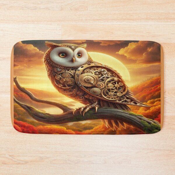 Item preview, Mechanical Owl in Autumn Glow – steampunk vibes & surreal harmony between nature, technology & storytelling designed and sold by FotoworldEdel.