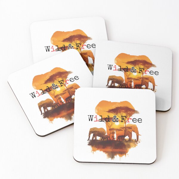 Item preview, African Elephant Family Sunset Double Exposure - Warm Savanna Watercolor Art Gift designed and sold by LoliDesignShop.