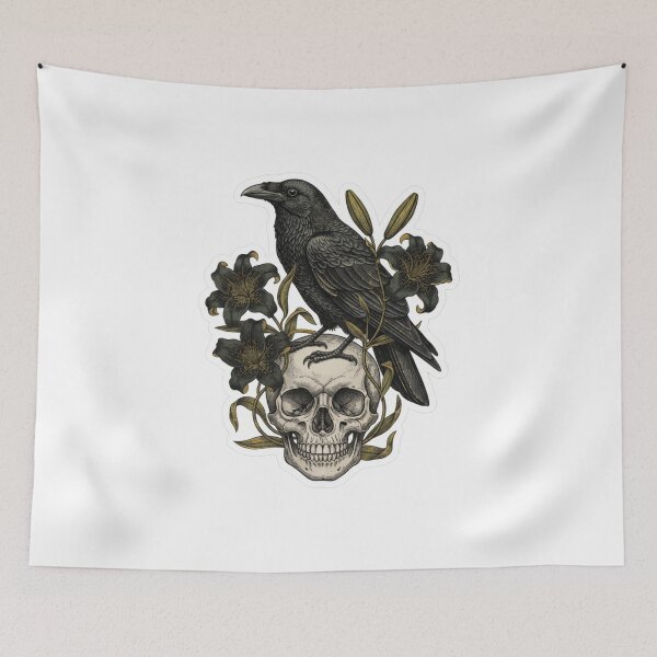 Item preview, Dark Academia Vintage Raven and Skull Botanical Sticker designed and sold by Gurjeetpixelart.