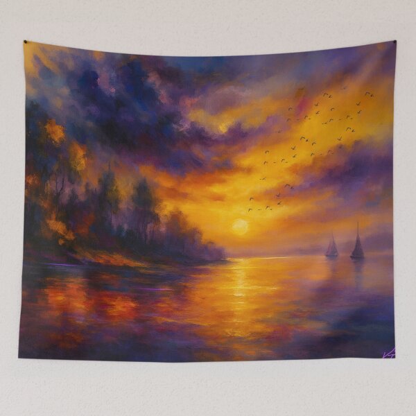 Item preview, Harbor of Light - Sailboats Beneath a Burning Sky designed and sold by Joey Santiago.
