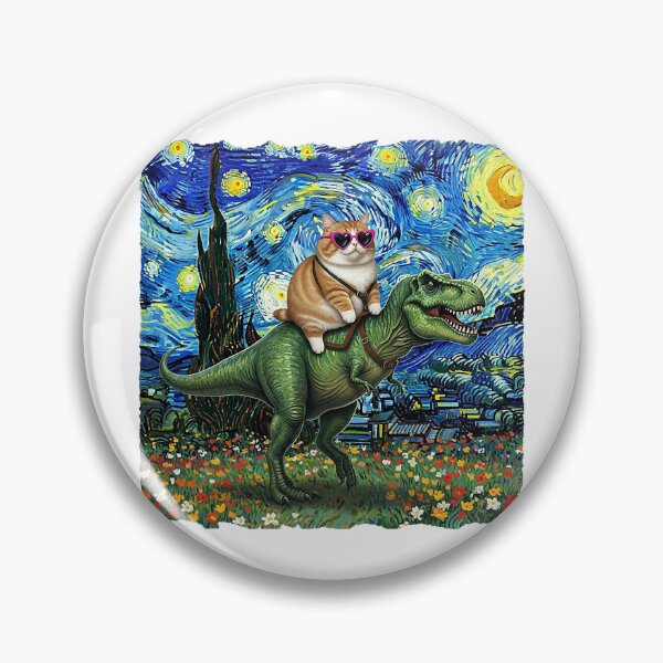 Item preview, Cat Riding Dinosaur T-Rex Starry Night Van Gogh Cat Lover designed and sold by KevinorNorris.