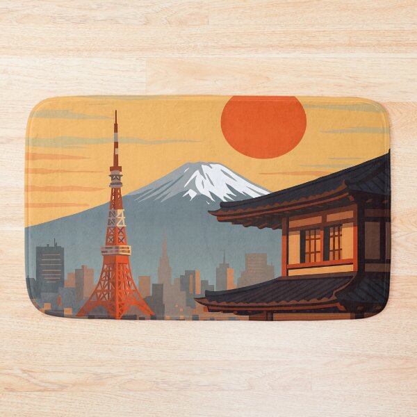 Item preview, Tokyo Travel Poster Vintage Japan Mount Fuji Tokyo Tower, Retro Sunset Skyline Wall Art Print, Japanese Cityscape Pagoda Decor Poster designed and sold by AbstractAuraArt.
