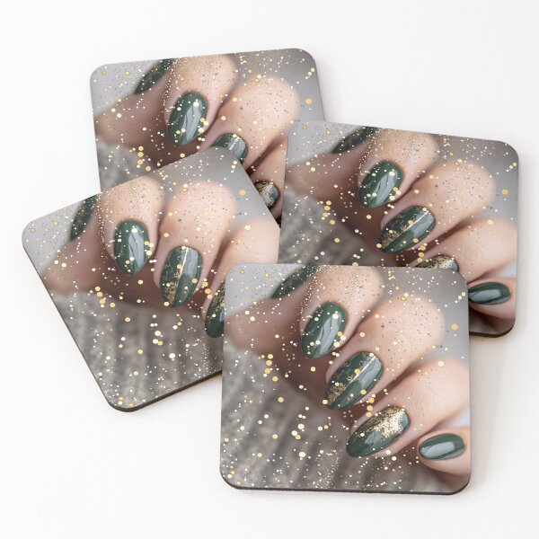 Item preview, Luxury Emerald Green Nail Art with Gold Foil | Elegant Aesthetic Beauty Print designed and sold by Basma Store.