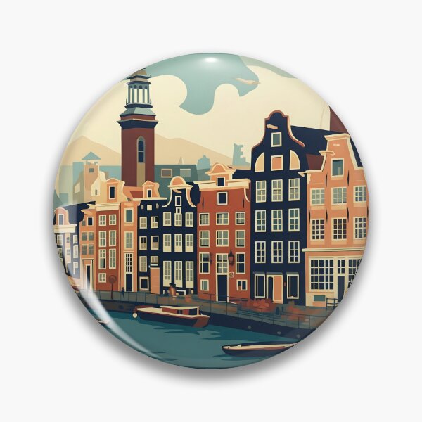 Item preview, Amsterdam Canal Vintage Travel Poster Retro Dutch Houses Boats, Classic Netherlands Skyline Wall Art Print, European Cityscape Decor designed and sold by AbstractAuraArt.