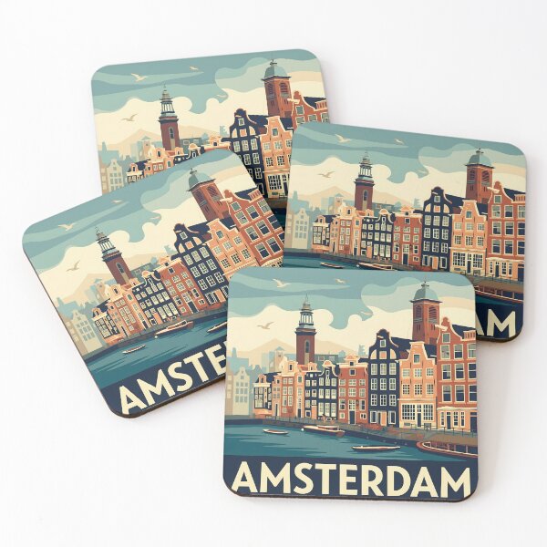 Item preview, Amsterdam Canal Vintage Travel Poster Retro Dutch Houses Boats, Classic Netherlands Skyline Wall Art Print, European Cityscape Decor designed and sold by AbstractAuraArt.