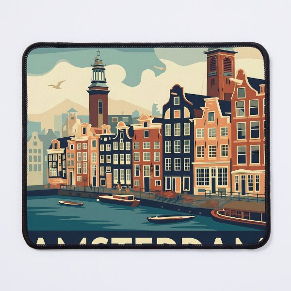 Item preview, Amsterdam Canal Vintage Travel Poster Retro Dutch Houses Boats, Classic Netherlands Skyline Wall Art Print, European Cityscape Decor designed and sold by AbstractAuraArt.