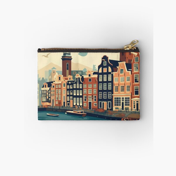 Item preview, Amsterdam Canal Vintage Travel Poster Retro Dutch Houses Boats, Classic Netherlands Skyline Wall Art Print, European Cityscape Decor designed and sold by AbstractAuraArt.