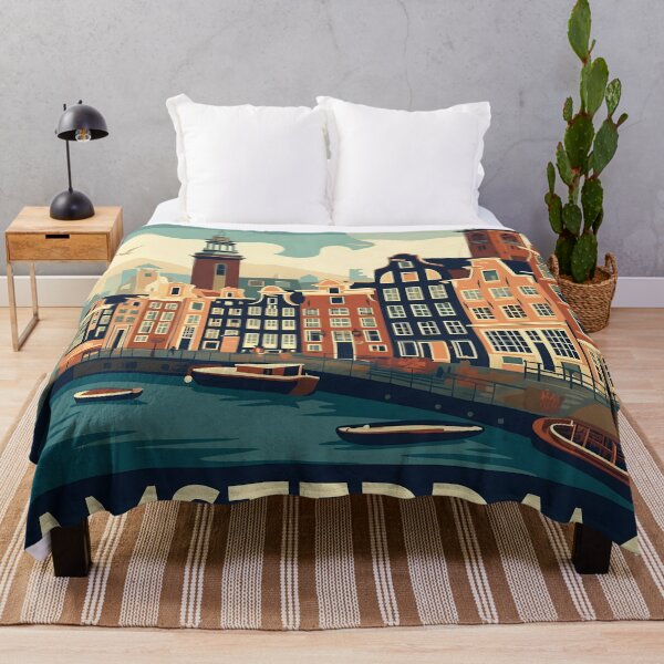 Item preview, Amsterdam Canal Vintage Travel Poster Retro Dutch Houses Boats, Classic Netherlands Skyline Wall Art Print, European Cityscape Decor designed and sold by AbstractAuraArt.