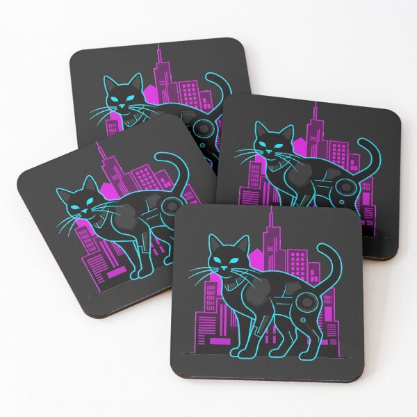 Item preview, Cyberpunk Cybernetic Black Cat – Neon Vector Illustration | Futuristic Mysterious Design designed and sold by Thaivi Design.