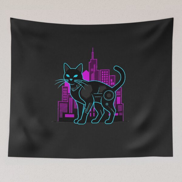 Item preview, Cyberpunk Cybernetic Black Cat – Neon Vector Illustration | Futuristic Mysterious Design designed and sold by Thaivi Design.