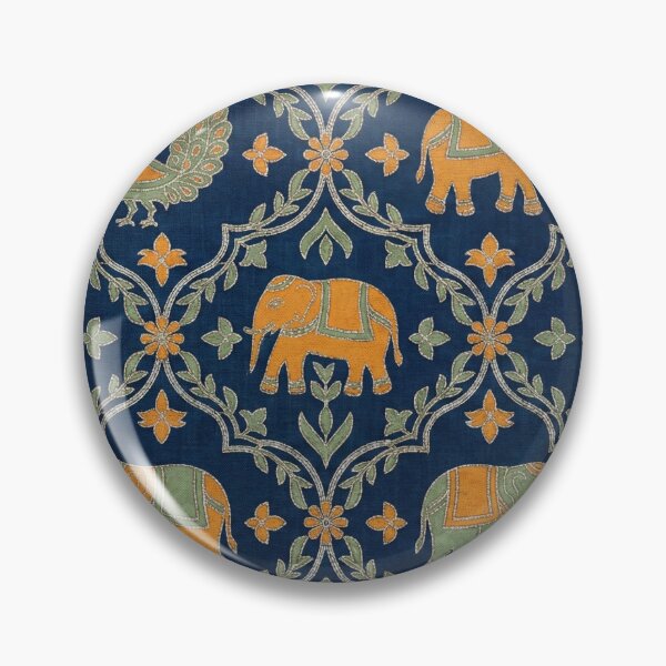 Item preview, Luxe Indigo Warli Elephant Pattern - Saffron & Silver Zari Seamless Pattern designed and sold by IndoPatterns.