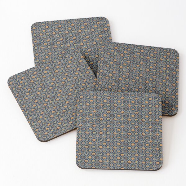 Item preview, Luxe Indigo Warli Elephant Pattern - Saffron & Silver Zari Seamless Pattern designed and sold by IndoPatterns.