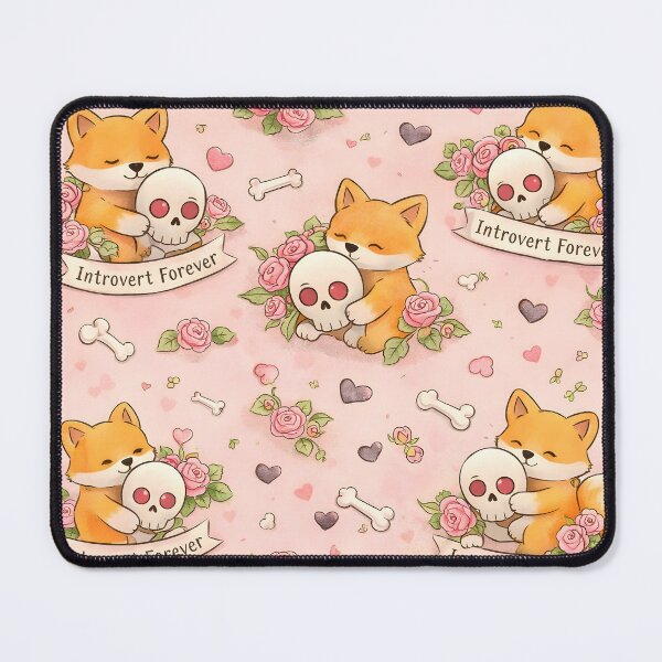 Item preview, Introvert Forever Fox Pattern – Cute Kawaii Pink Roses & Skulls Repeat Design designed and sold by Still Breathing Studio.