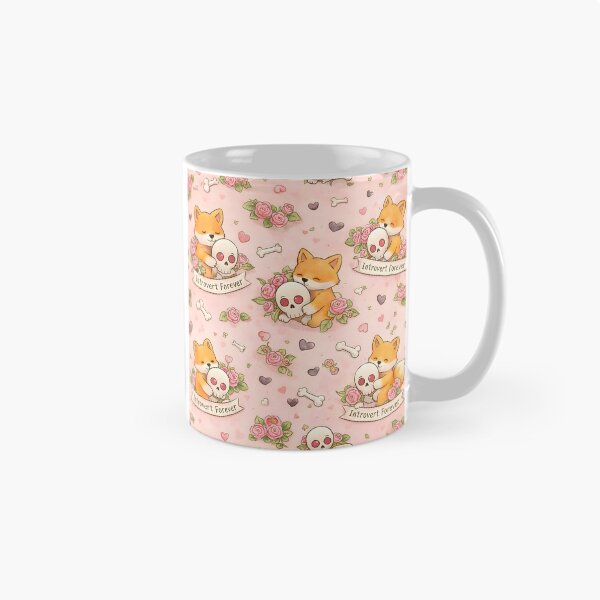 Item preview, Introvert Forever Fox Pattern – Cute Kawaii Pink Roses & Skulls Repeat Design designed and sold by Still Breathing Studio.