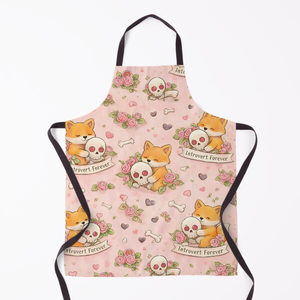 Item preview, Introvert Forever Fox Pattern – Cute Kawaii Pink Roses & Skulls Repeat Design designed and sold by Still Breathing Studio.