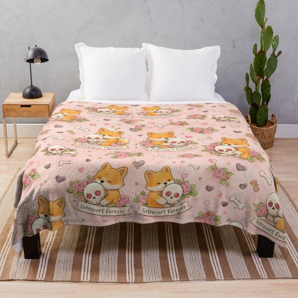 Item preview, Introvert Forever Fox Pattern – Cute Kawaii Pink Roses & Skulls Repeat Design designed and sold by Still Breathing Studio.