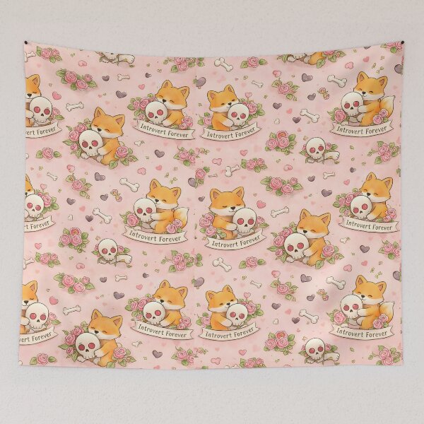 Item preview, Introvert Forever Fox Pattern – Cute Kawaii Pink Roses & Skulls Repeat Design designed and sold by Still Breathing Studio.
