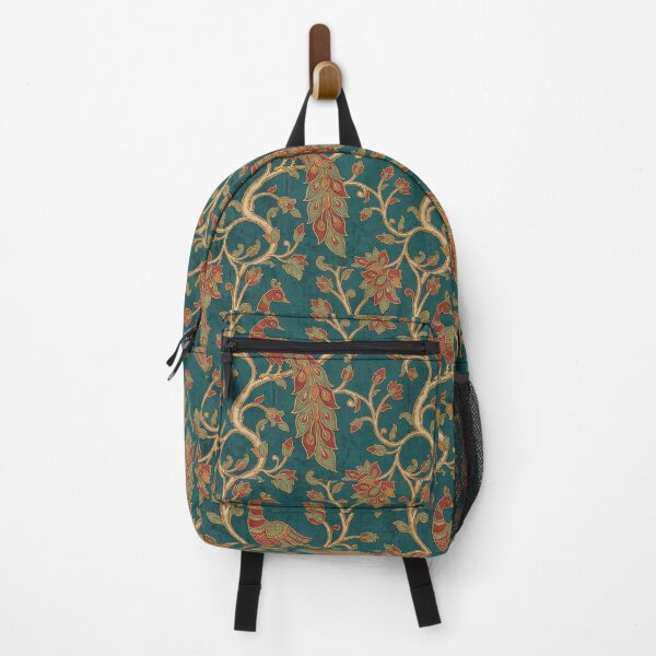 Item preview, Luxe Kalamkari Peacock Tree Pattern - Teal & Madder Red Gold Zari Seamless Pattern designed and sold by IndoPatterns.