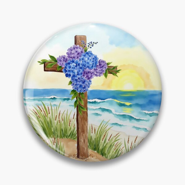 Item preview, Hydrangea Cross 2 Easter Beach Coastal Painting designed and sold by Magnolia Valley Art.