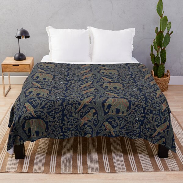 Item preview, Luxe Gond Tree of Life Pattern - Indigo & Saffron Elephant Art designed and sold by IndoPatterns.