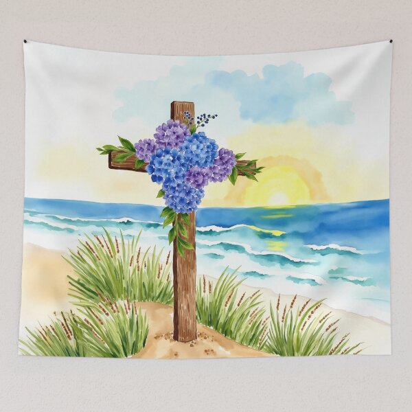 Item preview, Hydrangea Cross 2 Easter Beach Coastal Painting designed and sold by Magnolia Valley Art.
