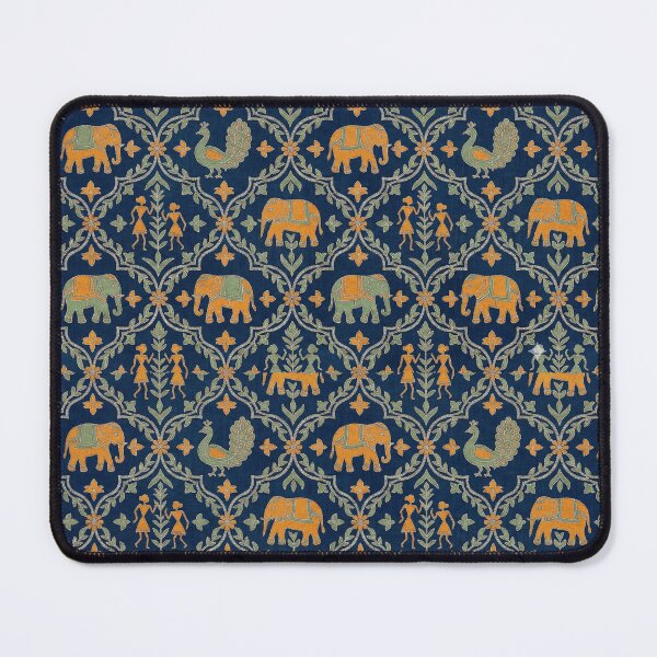 Item preview, Luxe Sanganeri Lotus Brass Seamless Pattern - Charcoal & Madder Red Gold designed and sold by IndoPatterns.