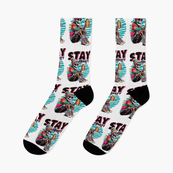 Artikelvorschau, Stay Frosty Chilling Skeleton with Beer Mug Illustration entworfen und verkauft von HorizonStores.