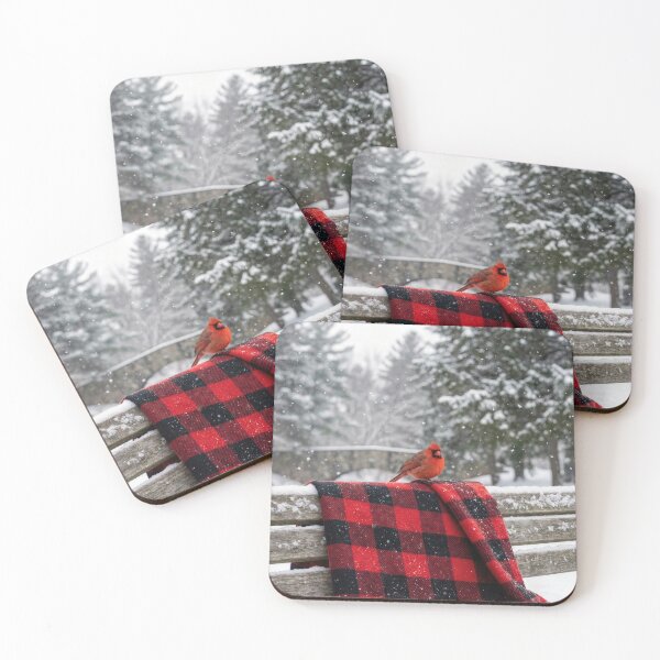 Item preview, Red Cardinal On a Plaid Blanket in Snowflakes designed and sold by Maria Dryfhout.