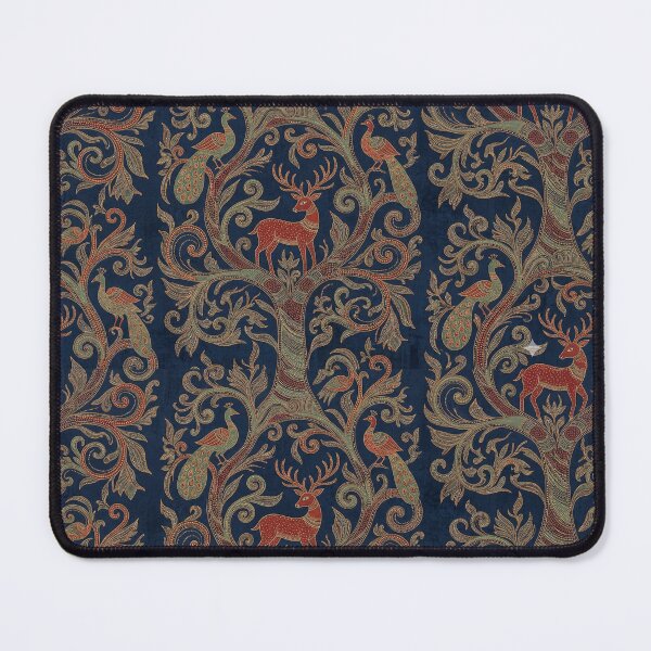 Item preview, Luxe Gond Nature Sanctuary Seamless Pattern - Indigo & Bronze Deer and Peacocks designed and sold by IndoPatterns.