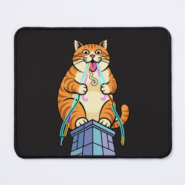 Item preview, Funny Tech Humor Giant Orange Tabby Eating Rainbow Fiber Optics – Kawaii Cartoon Art | Silly Whimsical Design designed and sold by Thaivi Design.