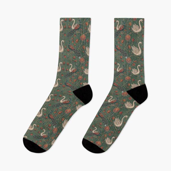 Item preview, Luxe Kalamkari Regal Birds Seamless Pattern - Beautiful Sage Green & Silver Zari Swans designed and sold by IndoPatterns.