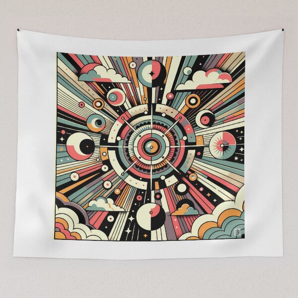 Item preview, Retro Geometric Cosmic Design with Clouds designed and sold by InkSmithery.