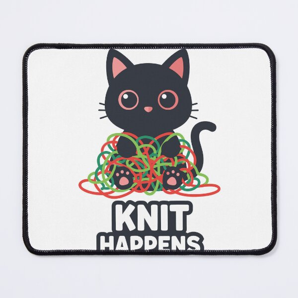 Item preview, Funny Cartoon Black Cat in Tangled Yarn with "Knit Happens" Text Sticker designed and sold by Dofitopia.
