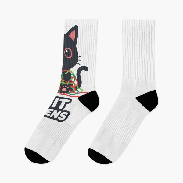 Item preview, Funny Cartoon Black Cat in Tangled Yarn with "Knit Happens" Text Sticker designed and sold by Dofitopia.