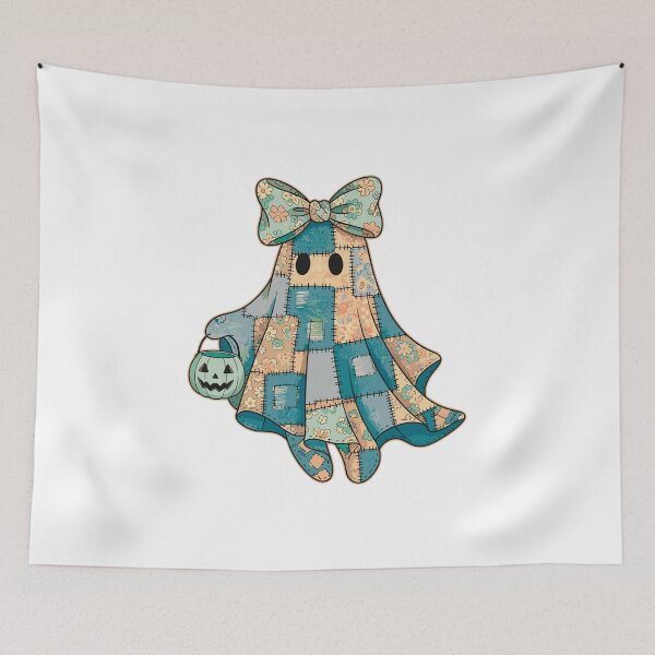 Item preview, Cute Patchwork Ghost with Bow and Pumpkin designed and sold by Horrify.