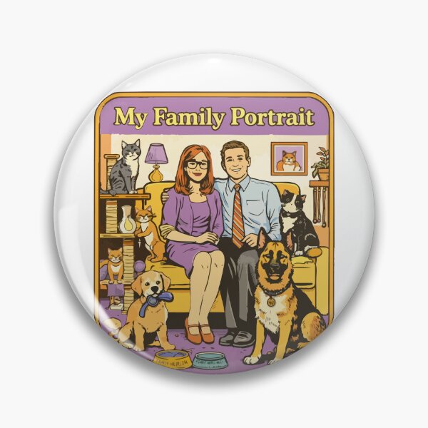 Item preview, My Family Portrait – Proud Pet Parents Retro 70s Cats & Dogs Funny Family Meme designed and sold by BeetleDots.