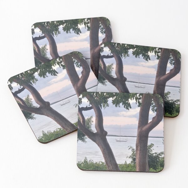 Item preview, Boat on Serene Sea Framed by Trees designed and sold by CoastalCalmCo.
