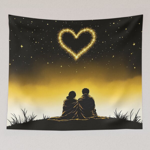 Item preview, Golden Starry Love – Couple Under a Glowing Heart Night Sky designed and sold by HappySproutArt.