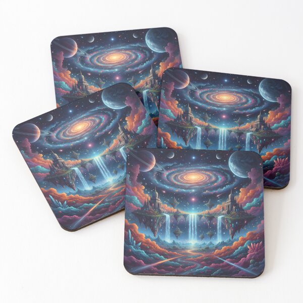 Item preview, Surreal Deep Space Fantasy Landscape With Floating Castles and Celestial Galaxy designed and sold by DrawHandArt.