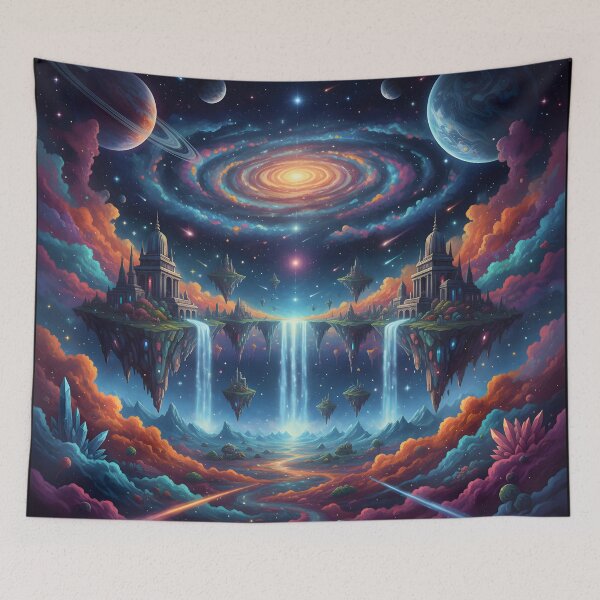 Item preview, Surreal Deep Space Fantasy Landscape With Floating Castles and Celestial Galaxy designed and sold by DrawHandArt.