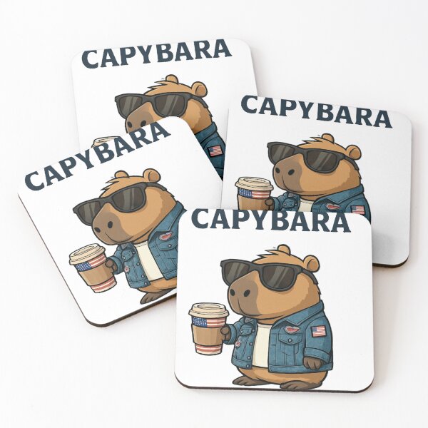 Item preview, American Style Capybara - Cool Denim & Coffee Cartoon designed and sold by Jonathas0989.