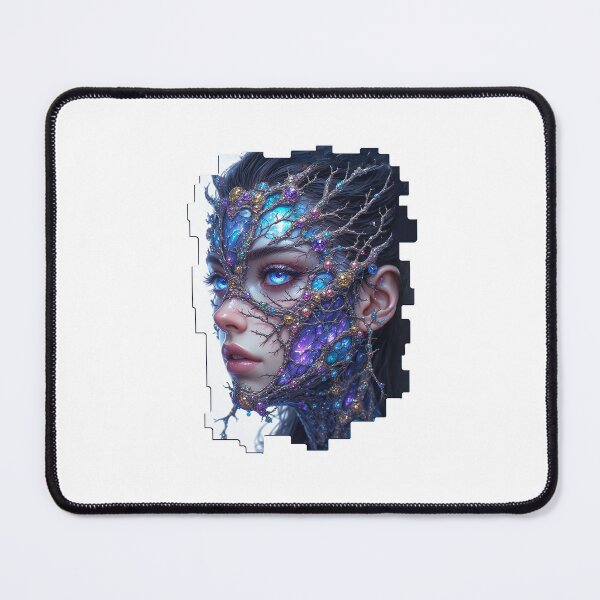 Item preview, The face of a beautiful girl is covered with luminescence and tree roots adorned with precious stones. designed and sold by MadinaFatt.