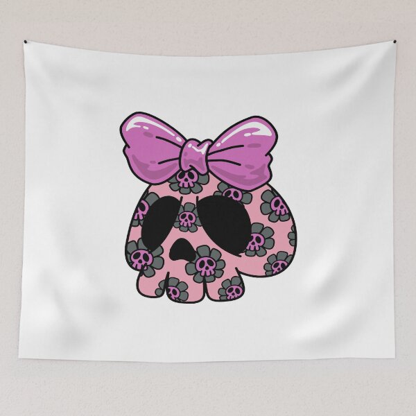 Item preview, Cute Pink Skull with Bow – Kawaii Gothic Pastel Illustration designed and sold by Horrify.